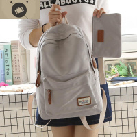 皮图腾大学高中初中学生书包女韩版潮校园简约纯色大容量帆布双肩 艾狄伊娃