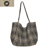 唐糖包袋/秋冬新款ins韩风chic复古毛呢格子帆布包单肩包购物袋女 艾狄伊娃单肩包