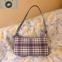 单肩包女法棍包小红书手提斜挎包 香芋紫色复古格子腋下包包潮 艾狄伊娃手提包