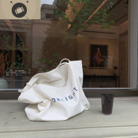 ins超火布袋 19韩版气质百搭纯色字母印花大容量单肩手提帆布包女 艾狄伊娃单肩包