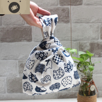 原创和风猫套结手腕袋复古棉麻布袋包手提挽袋女包有内胆 艾狄伊娃手提包