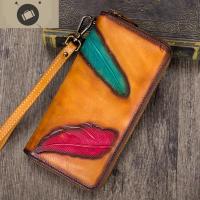 女士头层牛皮手包女手工皮夹女复古钱夹真皮钱包女长款拉链大容量 艾狄伊娃女手包