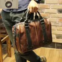 男士手提包单肩包疯马皮斜挎韩版潮流休闲复古工作包公文包办公 艾狄伊娃