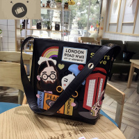 女包2020新款韩版刺绣伦敦路主题简约百搭手提单肩包大容量水桶包 艾狄伊娃手提包