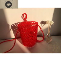 亚克力串珠水桶包斜挎包春夏百搭编织包红色女包可装手机包包 艾狄伊娃女斜挎包
