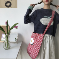 唐糖包袋/春季新款斜挎包薄款清新格子单肩帆布袋大容量学生书包 艾狄伊娃单肩包