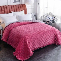 Sleepy Bear 冬季水晶绒花边床单双面床盖夹棉毛毯单双人被子床毯子法兰绒床单