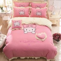 Sleepy Bear 网红四件套kt刺绣卡通床裙磨毛公主风被罩床单被套床上用品三件套