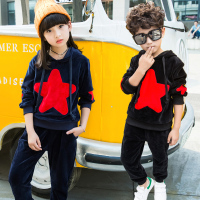 睿娃儿童装女童金丝绒套装9冬装中大童男童10加厚运动卫衣两件套12岁