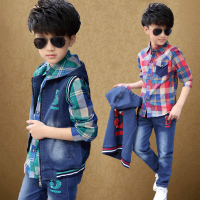睿娃男童春款牛仔套装中大童新款8韩版9小学生12休闲衬衫三件套15岁潮