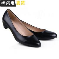 圆头单鞋中跟舒适职业鞋酒店空姐OL工作鞋黑色女鞋浅口女皮鞋启如休闲鞋
