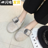 毛毛鞋女2022冬季新款羔毛豆豆鞋女加绒平底瓢鞋社会懒人鞋棉鞋启如休闲鞋休闲鞋