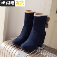 蝴蝶结内增高短靴女秋冬2022韩版圆头套筒马丁靴子坡跟大小码女鞋启如