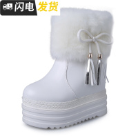 棉鞋子女超高跟短靴雪地棉靴毛毛女靴内增高厚底白色保暖加绒冬靴启如
