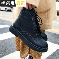 花田橱窗F209马丁靴女秋冬新款英伦风学生皮鞋平底黑色机车短靴bf启如