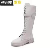 长靴女不过膝2022新款冬韩版百搭系带长筒粗跟红加绒机车骑士靴启如靴子