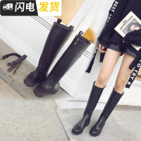 欧洲站2022秋冬新款直筒高筒靴粗跟pu显瘦过膝长靴女平底骑士靴启如靴子