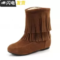 靴子女短靴内增高流苏靴瘦瘦靴棉靴平底靴保暖加绒棉鞋女雪地靴子启如