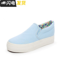 帆布鞋女学生春季韩版百搭休闲女鞋子厚底内增高一脚蹬懒人鞋启如