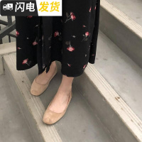 乌77 韩国 颜色狠温柔的套头浅口圆弧方头单鞋绒面PU平底鞋单鞋女启如休闲鞋