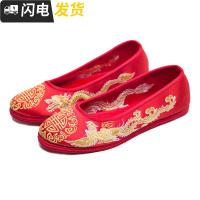 老北京中式大红婚鞋龙凤秀禾新娘结婚鞋千层平底跟单鞋复古婚鞋启如休闲鞋