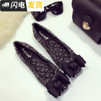 春季韩版新款甜美单鞋蝴蝶结女鞋子百搭复古方头浅口单鞋平底启如休闲鞋