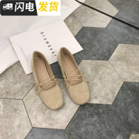 韩系 复古百搭纯色双带交叉芭蕾舞鞋套脚浅口绒面平底鞋小单鞋女启如休闲鞋
