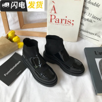韩版ins大热冬英伦百搭复古街拍厚底机车chic加绒马丁靴袜靴女冬启如女士靴子