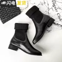 袜子靴弹力靴女2022秋冬新款加绒马丁靴毛线针织连袜靴粗跟短靴潮启如