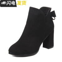 2022新款冬天马丁靴女尖头韩版百搭瘦瘦高跟鞋秋粗跟靴子短靴裸靴启如