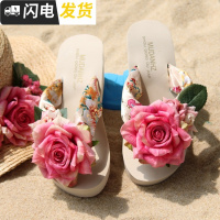 原创手工玫瑰花朵拖鞋手工海边度假夹脚人字拖女仿真花朵沙滩鞋凉启如
