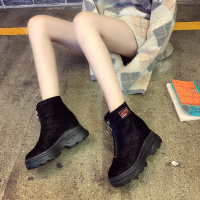 前拉链红女靴内增高8cm短靴冬天马丁靴韩版百搭加绒厚底雪地靴启如