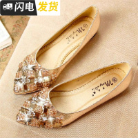 单鞋女平底春秋新款尖头纱浅口钻小码舒适百搭大码黑色瓢鞋潮启如休闲鞋