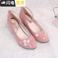 樱花金鱼原创设计古风手绘高跟鞋5cm一字扣秋冬红女复晚晚chic启如高帮鞋