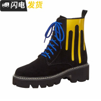 小短靴女2022新款chic马丁靴女拼色粗跟厚底短靴英伦机车单靴秋冬启如休闲鞋休闲鞋