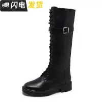 长靴女2022新款英伦风秋冬系带加绒显瘦骑士靴子粗跟不过膝高筒靴启如