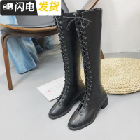 马丁靴女英伦风系带欧美平底粗跟秋冬高长筒时尚及膝骑士长靴启如靴子