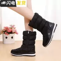 雪地靴女中筒棉靴加绒加厚保暖棉鞋平跟防滑女靴户外防冬靴启如靴子