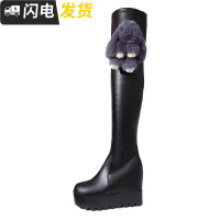 2022秋冬新款坡跟加绒长靴夜店靴子12cm厚底松糕内增高长筒女靴子启如