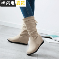 韩版潮蝴蝶结内增高女鞋子秋冬套筒红中筒靴百搭中靴大码骑士靴启如女士靴子