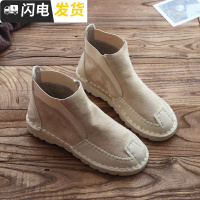 软底女靴秋女鞋新款森系文艺复古女短靴子手工舒适日系女靴子加绒启如