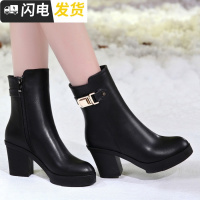 秋冬2022新款女鞋粗跟高跟短靴女厚底马丁靴加绒中筒靴女靴女鞋启如