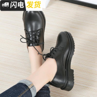 全黑色小皮鞋女2022新款防滑百搭韩版银行职业平跟上班软底工作鞋启如高帮鞋