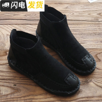 短靴女2022秋冬新款韩版平底女靴子手工缝制款软底舒适女短靴秋冬启如