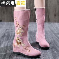 老北京布鞋秋冬新款时尚内增高绣花鞋民族风女鞋汉服配鞋古风单靴启如休闲鞋休闲鞋