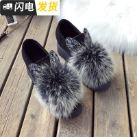 冬款冬装女鞋子2022新款厚底增高毛毛鞋豆豆鞋欧洲站加绒棉瓢鞋潮启如休闲鞋休闲鞋