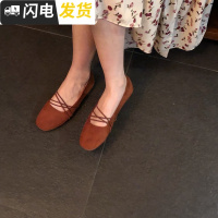 乌77 韩国 百搭纯色双带交叉芭蕾鞋套脚浅口绒面平底鞋小单鞋女鞋启如休闲鞋