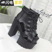 夜店酒吧dj女歌手ds舞台演出鞋子粗跟防台齿轮皮带扣高跟女短靴启如