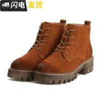 2022秋冬款系带马丁靴女英伦风复古磨砂平底学生百搭机车短靴启如