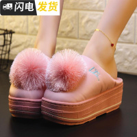 pu皮防棉拖鞋女冬季厚底高跟冬居家保暖高跟月子鞋外穿毛拖鞋女启如